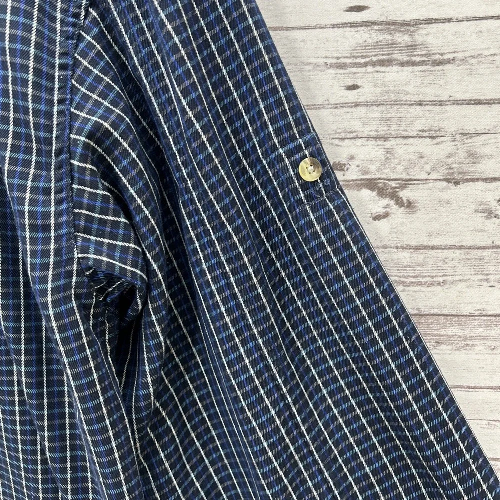 The North Face Long Sleeve Plaid Flannel Shirt Blue Men's L Pocket Outdoors